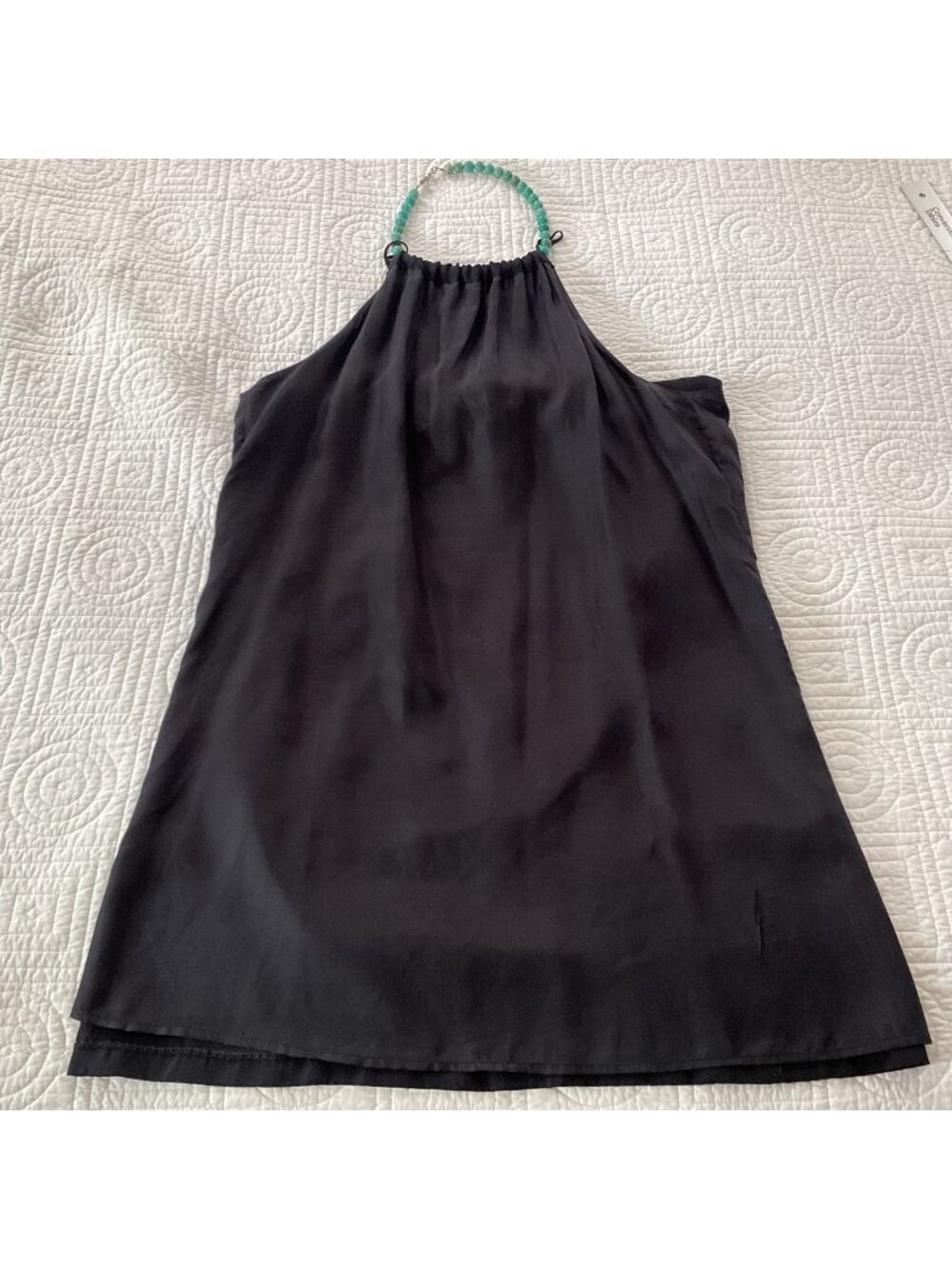 Dakota Martin Halter Silk Tank Top With Turquoise Beaded Neckline SZ S Y2K Prepp